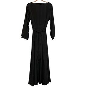 Long Black Maxi Dress with Long Sleeves and Banded Waist